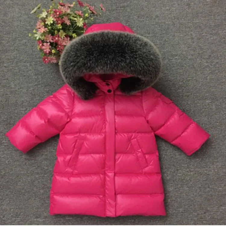 Зима ; детский утепленный длинный пуховик; пальто для мальчиков и девочек; воротник из лисьего меха; для детей 2-12 лет