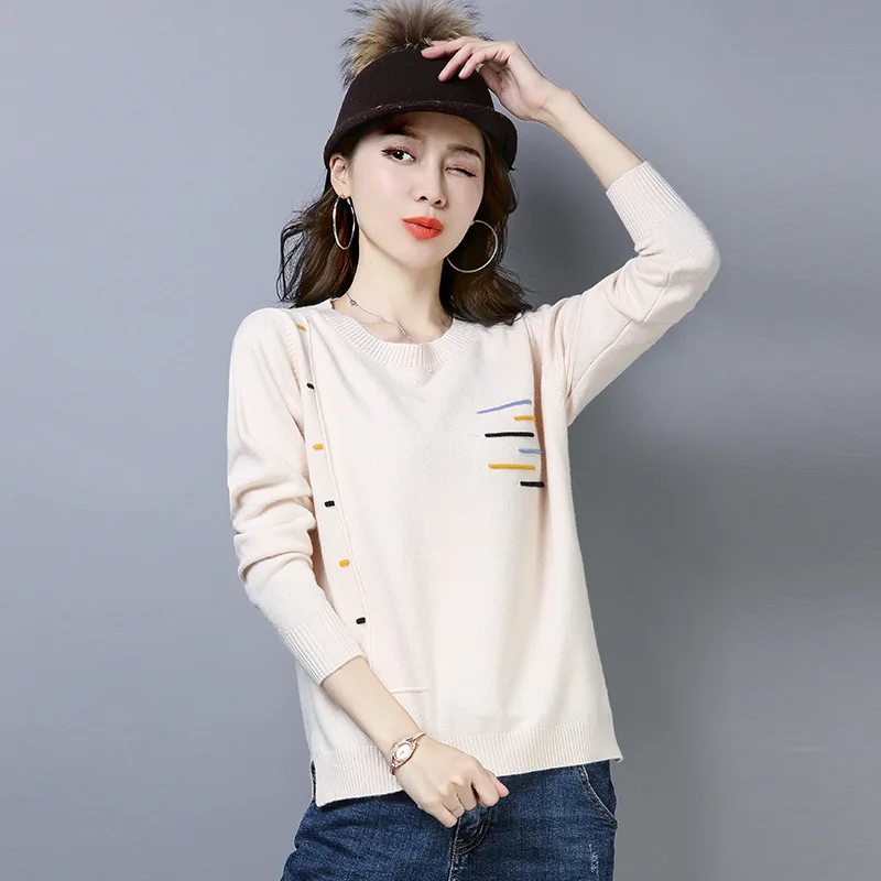 

Long Sleeve Women Stripe Knitted Sweaters Autumn Winter Round Collar Casual Warm Jumper Top Ladies Fashion Pullovers Wear H9378