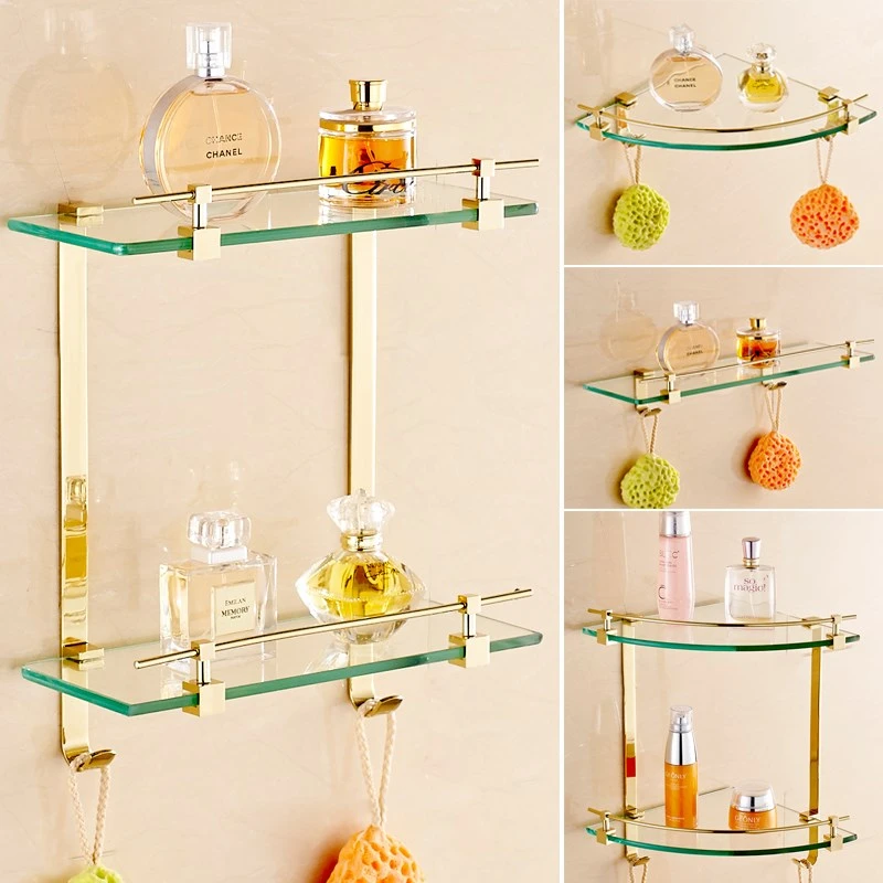 Glass Bathroom Shelf with Gold Fittings Everything Bathroom