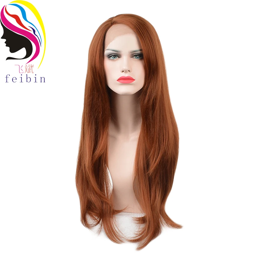 Feibin Lace Front Wig For Women Synthetic Nature Black Brown Nature Wavy Wigs High Temperature