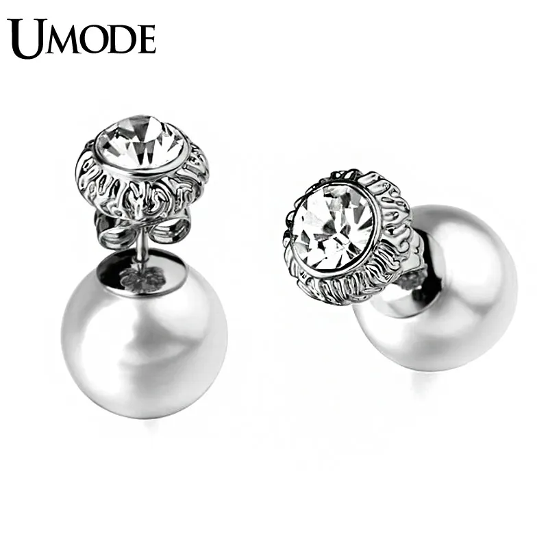 UMODE Hot Austrian Rhinestone Flower Bud and Simulated Pearl Double Sided Stud Earrings Jewelry For Women JE0252B