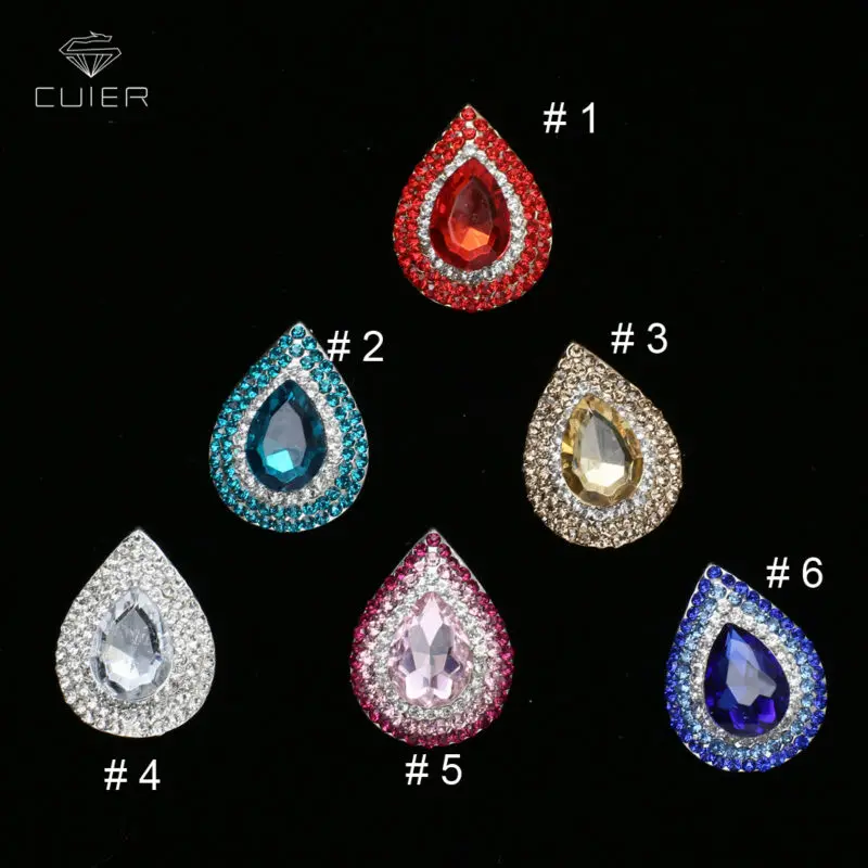 

Sew on 50pcs/lot Drop shape Shiny Glass Rhinestone Metal Buttons Decoration Garment button for Clothing Handmade Accessories