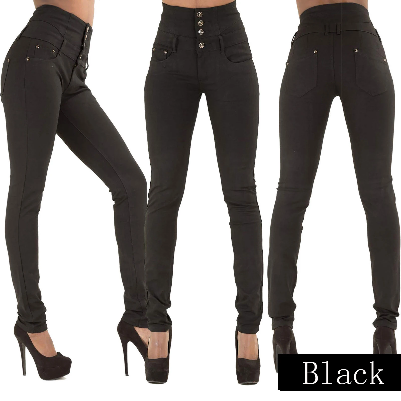 Для женщин джинсовые узкие брюки Высокая талия стрейч синие длинные джинсы тонкий карандаш брюк лето-осень - Цвет: Черный