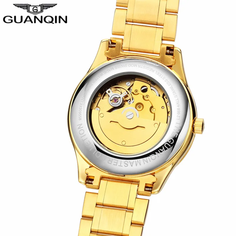 2018 guanqin التلقائية ووتش الذهب الميكانيكية ووتش رجال الأعلى ماركة فاخرة رجل ساعة مضيئة السيارات تاريخ مقاومة الماء اليد