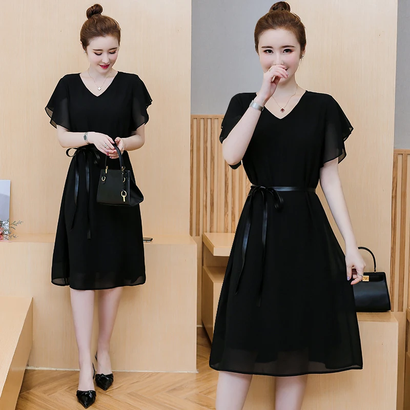

womens woman ladies summer black v-neck Chiffon big plus size L-5XL XXL XXXL 3XL XXXXL 4XL slim Casual loose blouse blusas dress