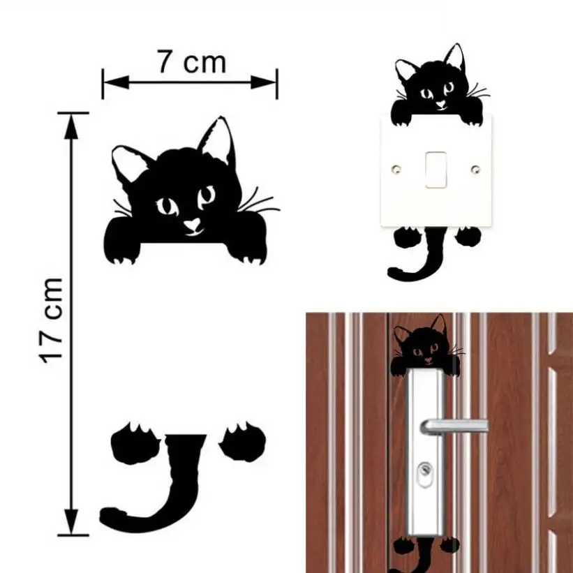 Горячая Распродажа, новинка, милый кот, наклейки на стену, светильник, переключатель, декоративные наклейки, художественная роспись, детская комната C0608
