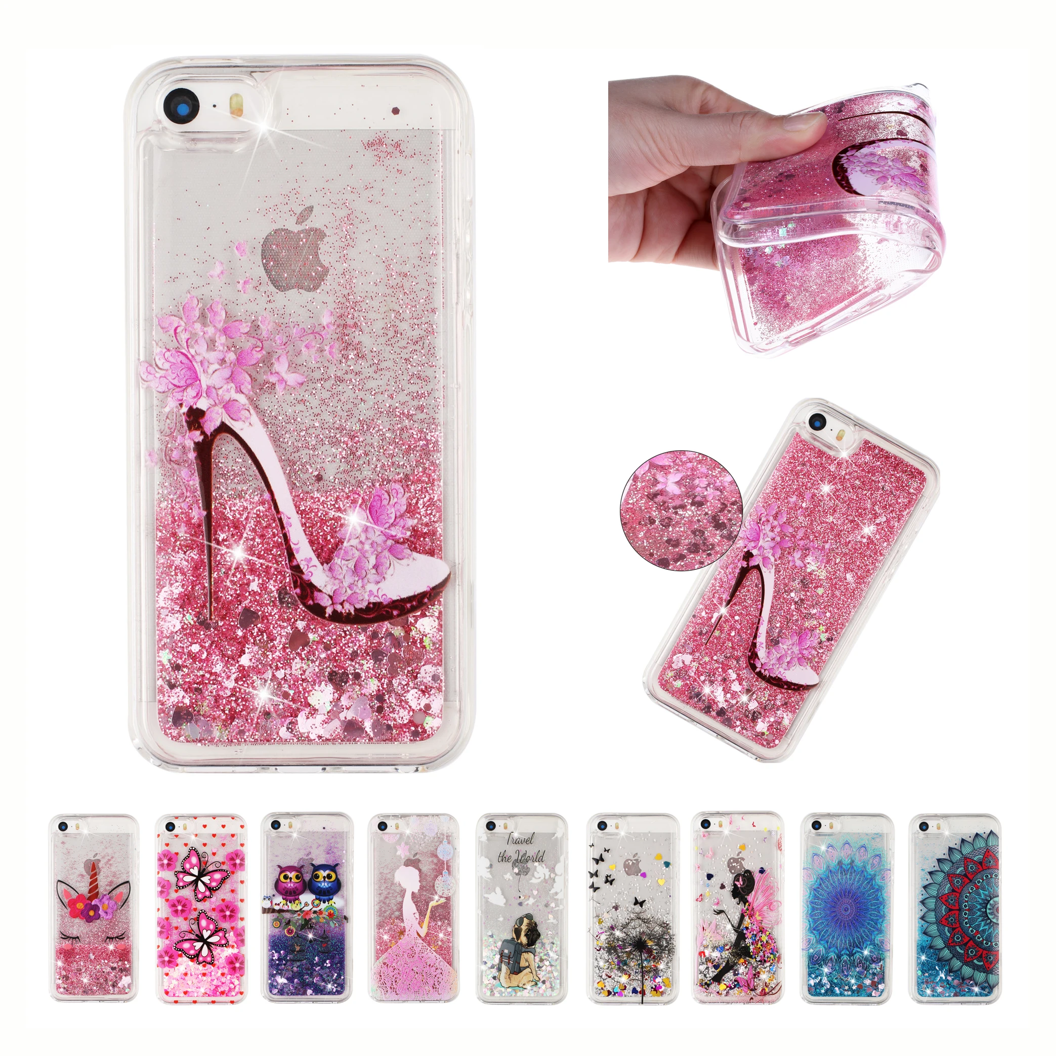 

Glitter High heels For iPhone 5 5S 6 6S 7 8 11 Plus Case Dynamic Liquid Quicksand Cover For iPhone X XR XS XSMAX 11Pro 11ProMAX Mobile Phone Case