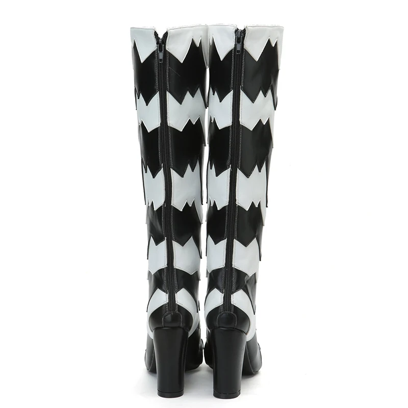 Kcenid Dames Taille Patchwork 47 Nouveau Haute Style Hauts Bottes Mode Plus Genou Rond Noir Chaussures 34 Femmes Talons Bout Tr5wxaTq4