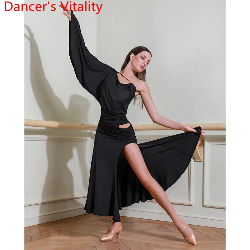 

Ladies Adult Modern Latin Dance Sexy Split Skirt Cha Cha Salsa Foxtrot Quickstep Dance Wear Competition Training Clothes Garment