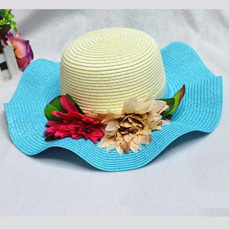 [DINGDNSHOW] модная женская складная шляпа широкий пляжный навес цветочные солнцезащитные очки широкополая соломенная шляпа женские летние шляпы - Цвет: sky blue