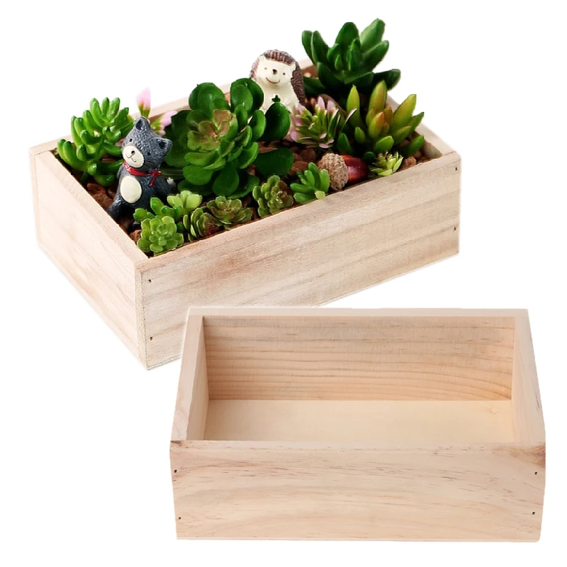 Wooden Succulent Plants Potted Flowers Holder Desktop Organizer Case Storage Box