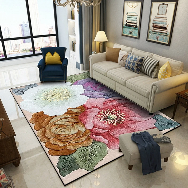 3D цветочные коврики с принтом и коврики для гостиной, Цветочный декор, напольный коврик, диван, журнальный столик, балкон, спальня, прикроватная, нескользящая, Tapete