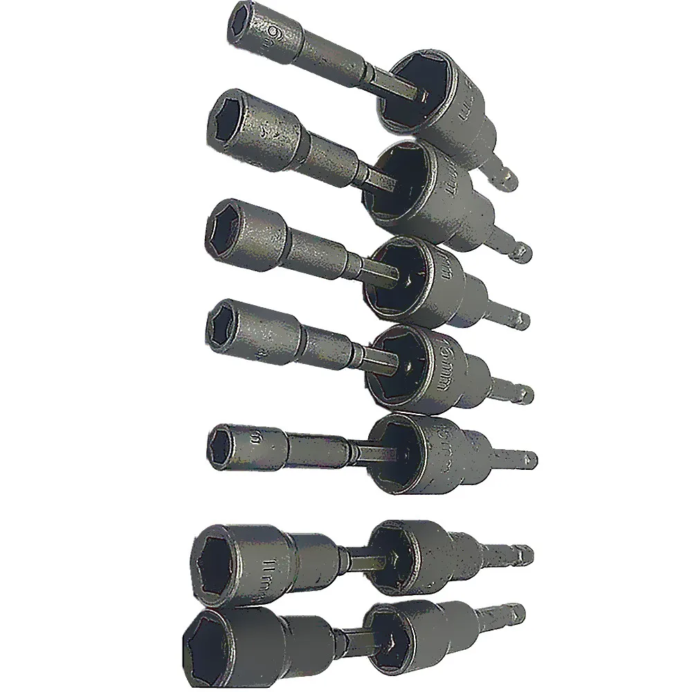 

14pc 1/4" Hex Magnetic Nut Driver Set Metric Socket Impact Drill Bit 6mm-19mm Rapid Load Quick Change Hex Shank For Impact Drill