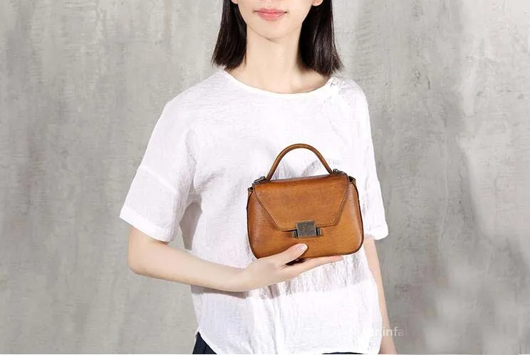 

2019 Luxury Women Genuine Leather Handbags Ladies Retro Elegant Shoulder Messenger Bag Cow Leather Handmade Womans Bags