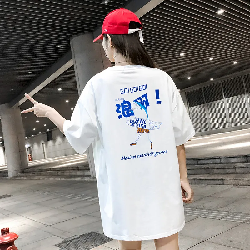 

YASUGUOJI New 2019 Summer Hip Hop Oversized O-Neck Short Sleeve T Shirt Women Streetwear Loose Cotton Tshirt Graphic Tees Women