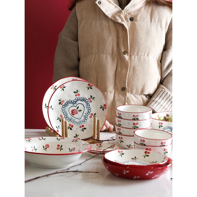 ceramic dinnerware set retro cherry under glazed printed dinner