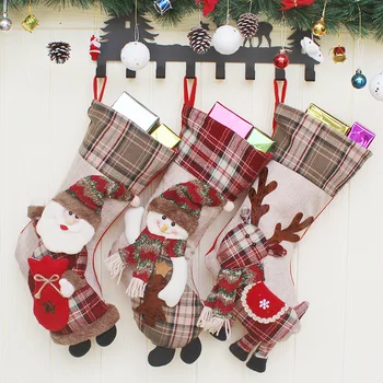 

2017 Happy New Year Christmas Stockings Santa Claus Candy Gift Bag Socks Xmas Tree Hanging Ornament Decoration for Home