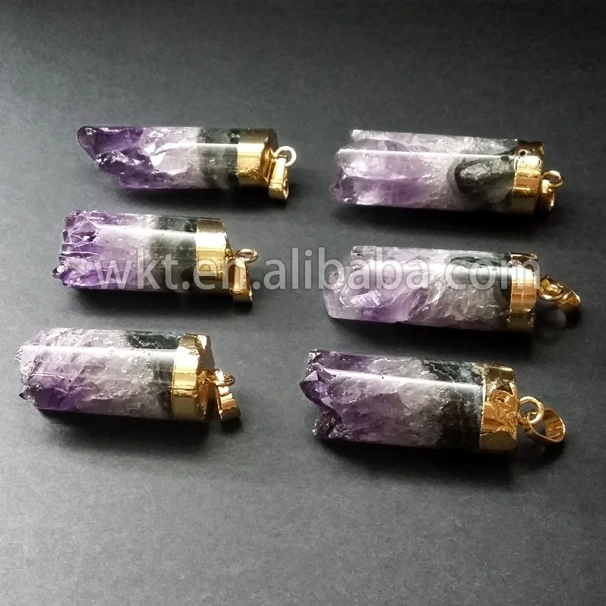 

WT-P295 WKT Chrismas sales jewelry natural deep purple stone pendants in round cube shape size 12*30mm in free shipping