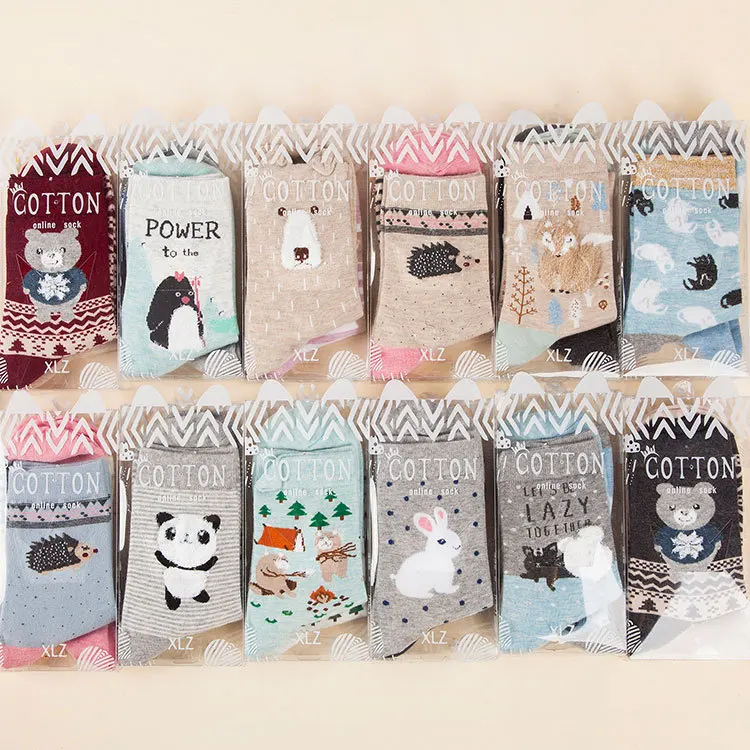 4pcs=2Pairs/lot Women Socks Cartoon Animals Cotton Kawaii Girl Short Harajuku Street Tide Casual Socks Christmas Gift Socks