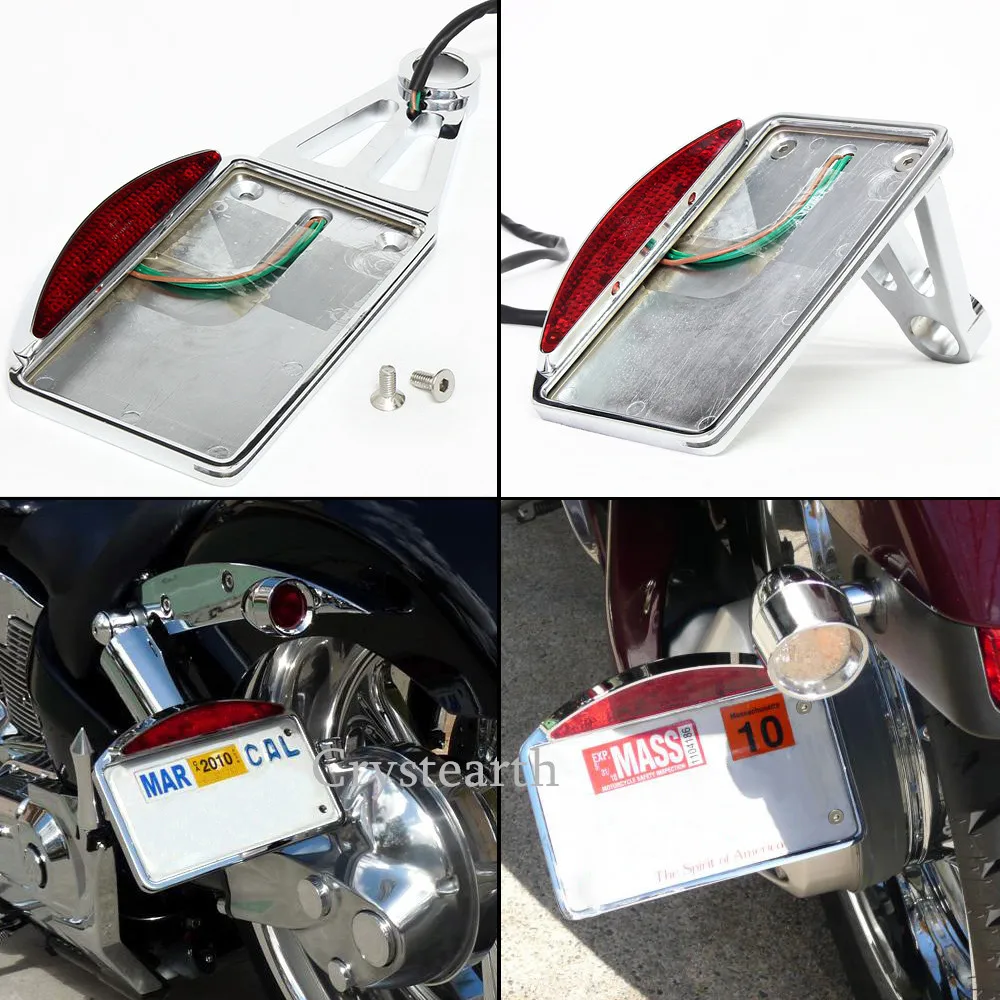 Chrome Plate Motorcycle Side Mount Tail Light License Plate Bracket