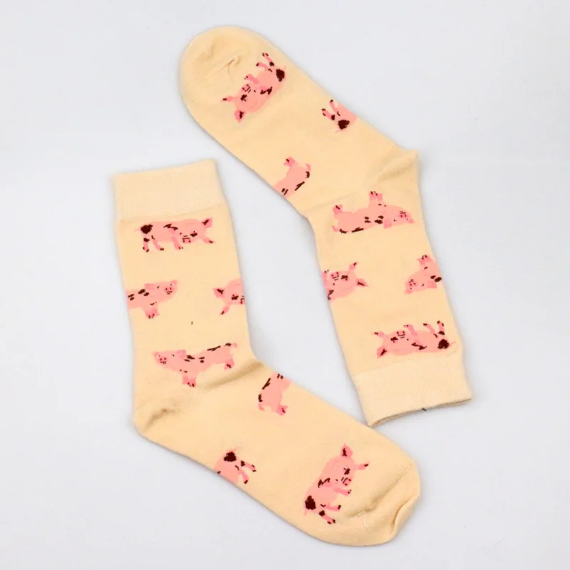 Носки унисекс с изображением животных для мужчин и женщин; короткие носки с Мопсом, колбасой, собакой; носки Шиба-ину; Modeager Loafer Beagle; шелковистые носки Teckel Crew Buldog - Цвет: pig socks beige