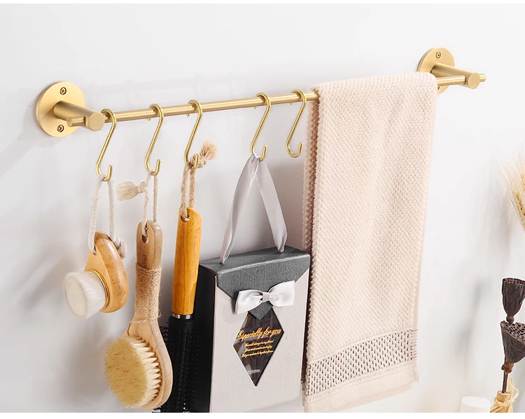 Bathroom Towel Holder Gold Brass Towel Rack Hanging Holder Wall Mounted Towel Bar Robe Hooks Toilet Paper Holder Bathroom Shelf