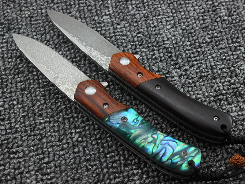 Damascus Blade Sandalwood or Abalone Handle Folding Knife Camping Survival Tactical Utility Knives Pocket Collection EDC tool Damascus Blade Sandalwood or Abalone Handle Folding Knife Camping Survival Tactical Utility Knives Pocket Collection EDC tool