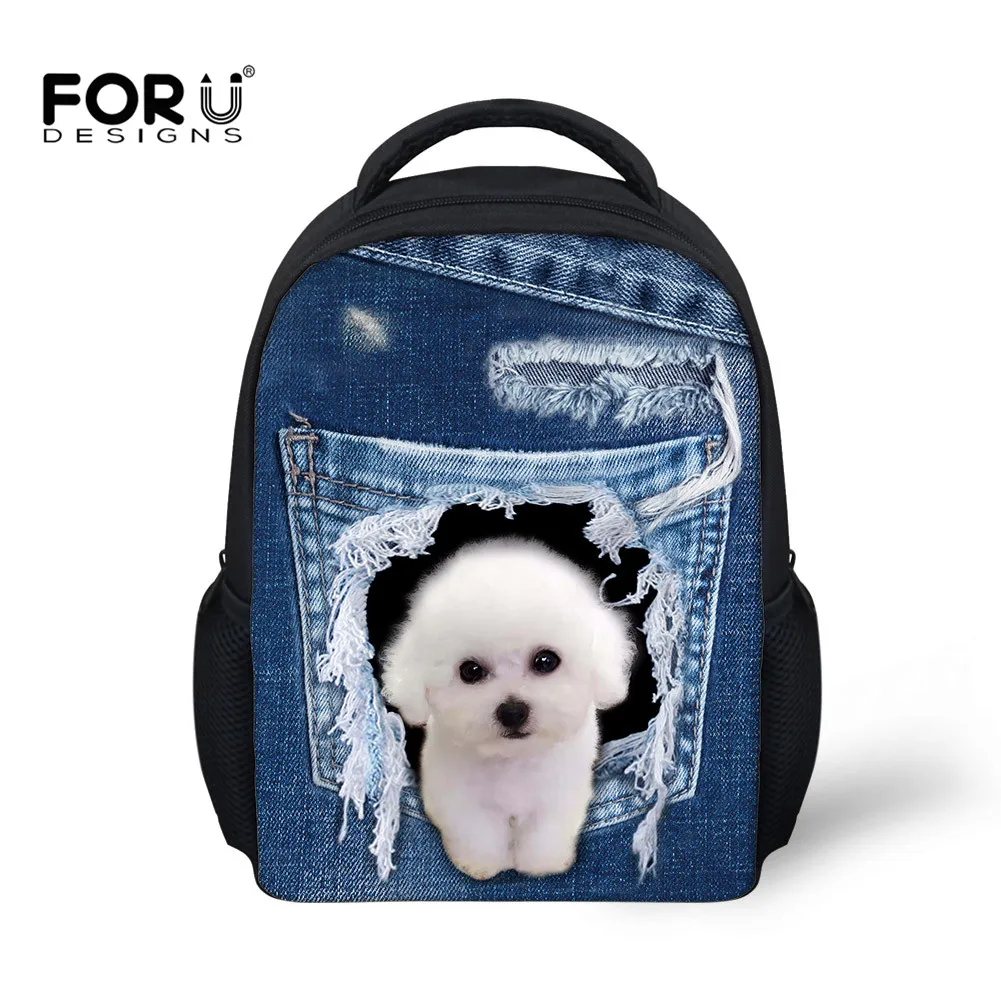 FORUDESIGNS School Bags For Little Girls Denim Animal Dog 12 Inch