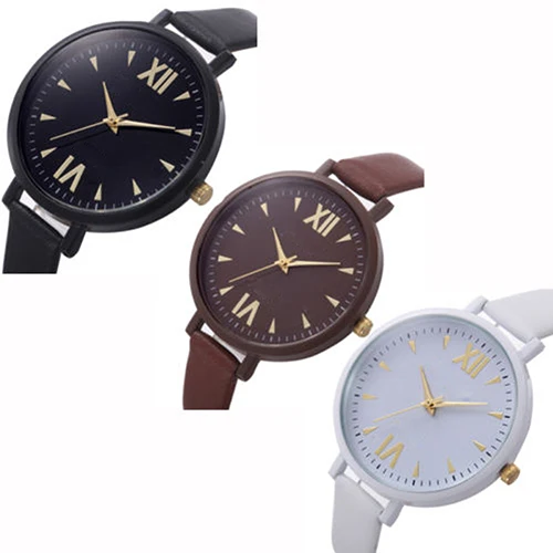 

Women Geneva Roman Numerals Slim Faux Leather Band Analog Quartz Wrist Watch
