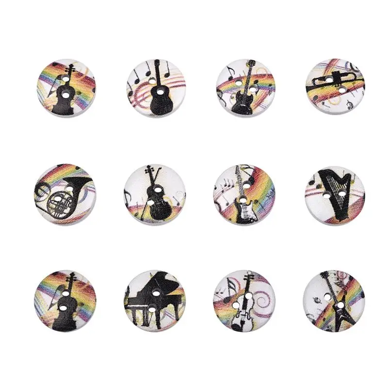 50Pcs New Musical Instruments Pattern Sewing Wooden Buttons Decorative