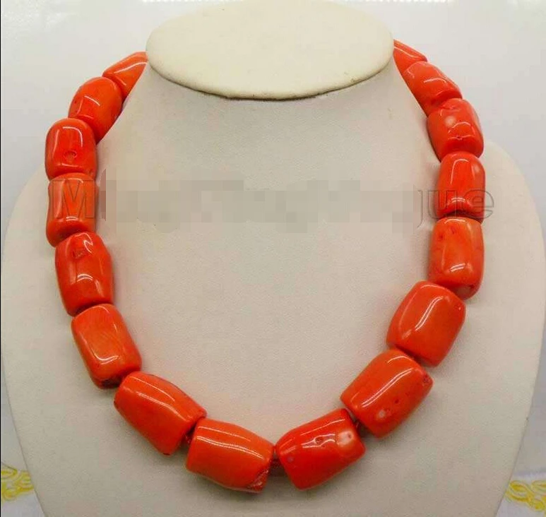 

shipping>>> >>> 22*18mm Orange Natural coral column stick Chain Alloy Clasp 18" necklace_CON22