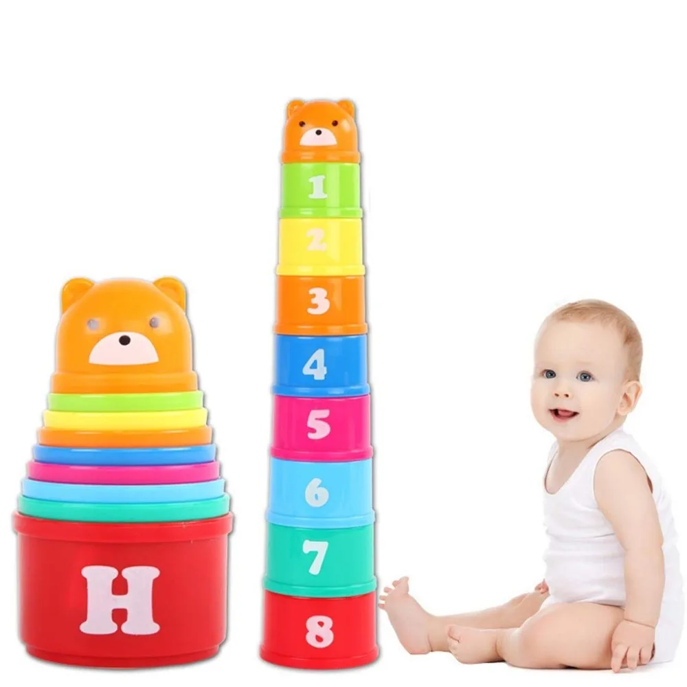 Детские раннее образование 8 шт. Развивающие игрушки для малышей 6 месяцев+ цифры буквы фолдинд стек башня из чашек дети ранний интеллект