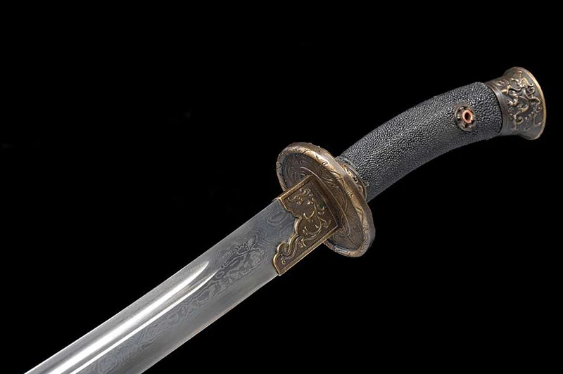 Qing Dynasty Straight Blade Chinese Sword Hand-made Damascus Folded Steel+clay tempered Ebony Hard wood Japanese Samurai Sword