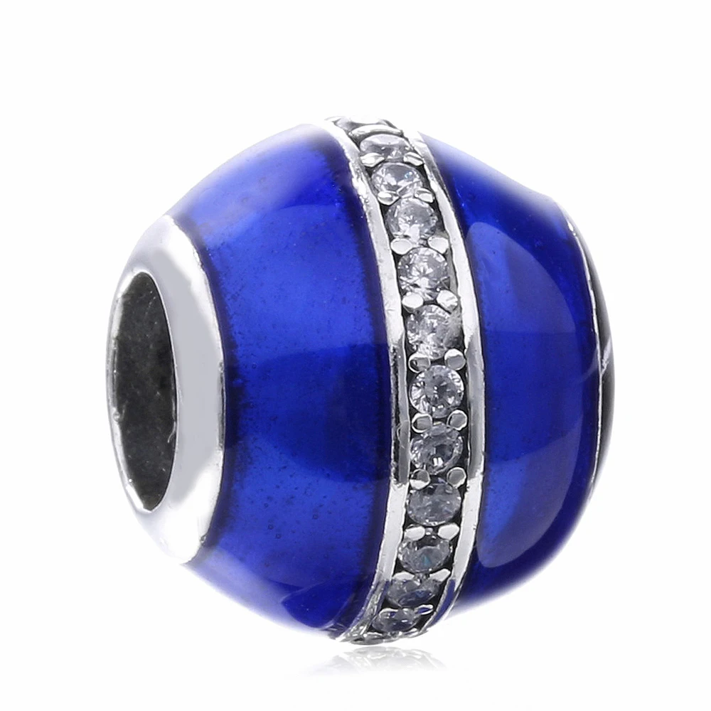 Новинка года! Galaxy Charm, королевский синий кристалл, прозрачный CZ, темно-синий эмаль, 925 пробы, серебряный браслет для изготовления ювелирных изделий