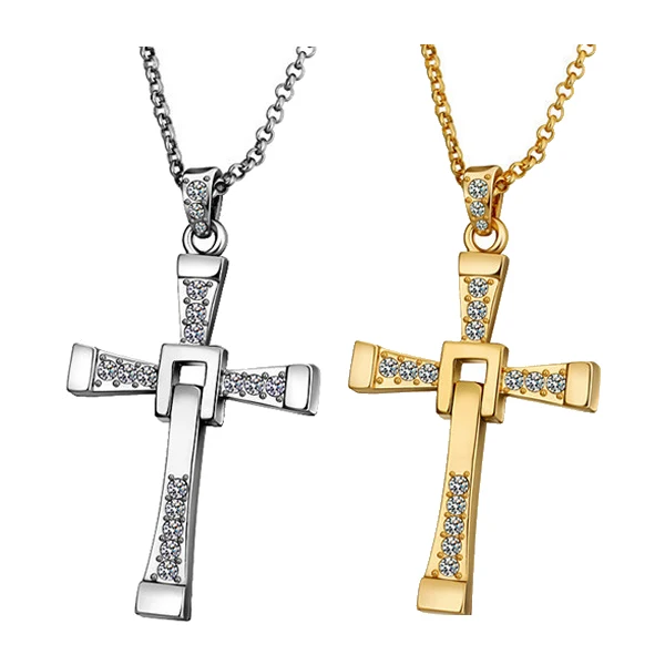 

Man Women Jewelry Punk Jewelry Cool Cross Pendent Necklaces Rhinestone Gold-color Chain Zinc Alloy Cross Pendant Necklace