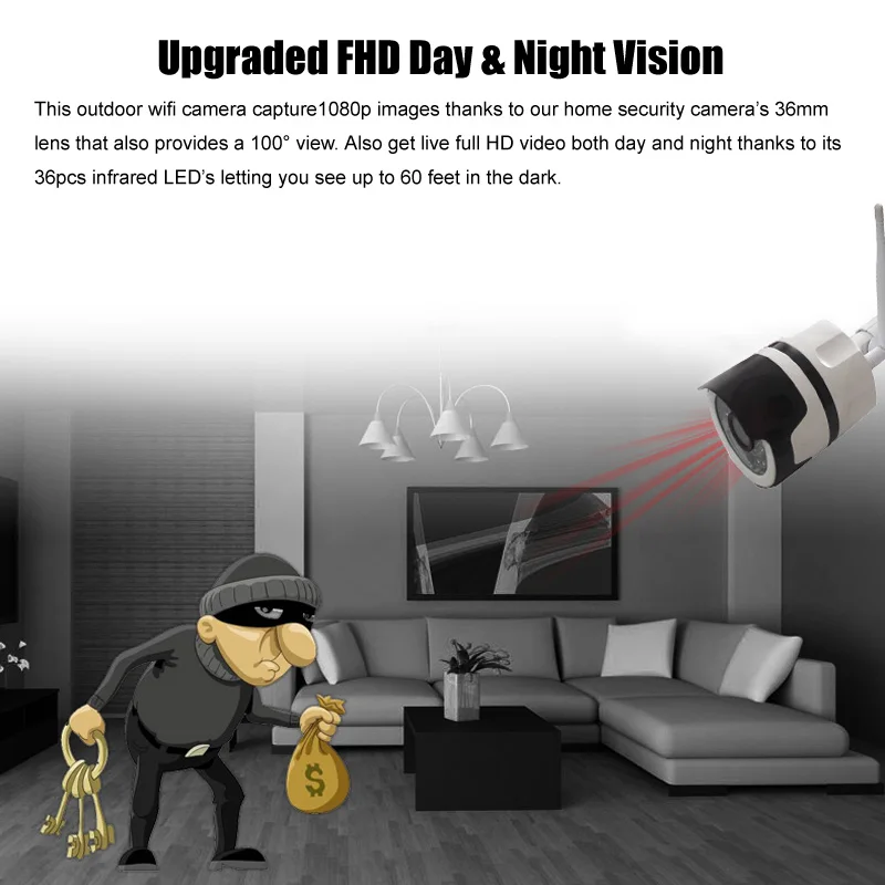 WiFi Camera Outdoor HD 1080P Wireless Smart Security Wi Fi IP Camera Outdoor 2MP IPCam Home Surveillance Wi-Fi Monitor