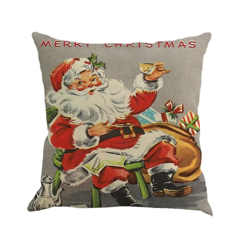 

Christmas Santa Claus Printed Pattern Linen Pillow Case Style Home Garden Textile Cartoon 13 Kinds of Pillpwcases