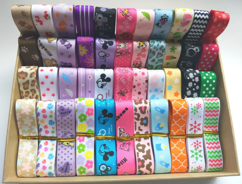 

NEW 16mm Random set mixed 10/20 styles lively pattern printed grosgrain ribbon ,1Y/style GRRD01610-20