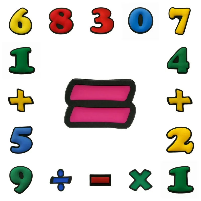 

100pcs Early Learning Numbers PVC Shoe Charms Accessory Buckles Fit Bracelets Wristbands Croc Bags JIBZ Kids Best Gifts