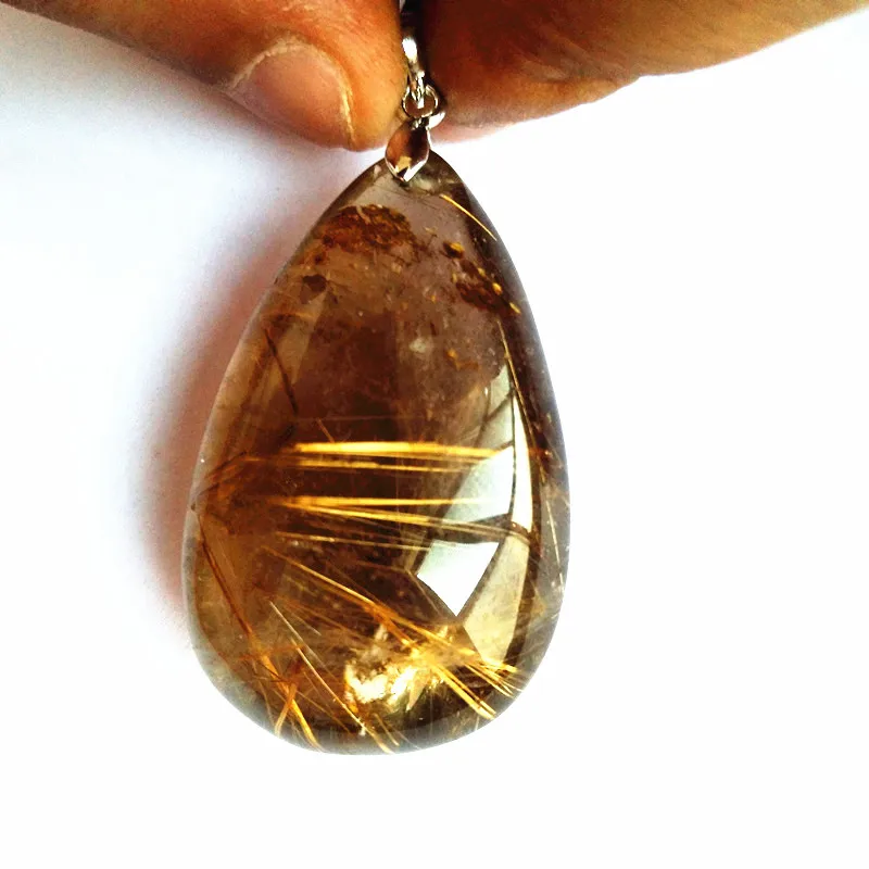 

AAAAA+ natural golden rutilated quartz crystal pendant actinolite crystals rutile stones pendant and valentine's day gift
