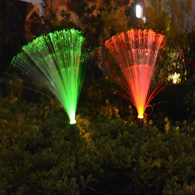 2pcs fiber optic Colorful changing waterproof garden light led solar light outdoor lighting