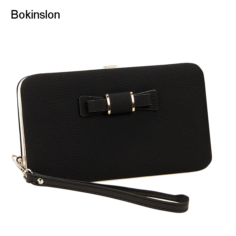 

Bokinslon Girls Brand Purse Popular Practical Ladies Hand Wallet PU Leather Bowknot Woman Long Section Wallet