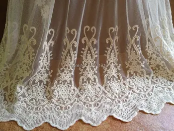 

Lace Fabric - Ivory Cotton Embroidered Fabric Lace Vintage Wedding Bridal Mesh Fabric By The Yard