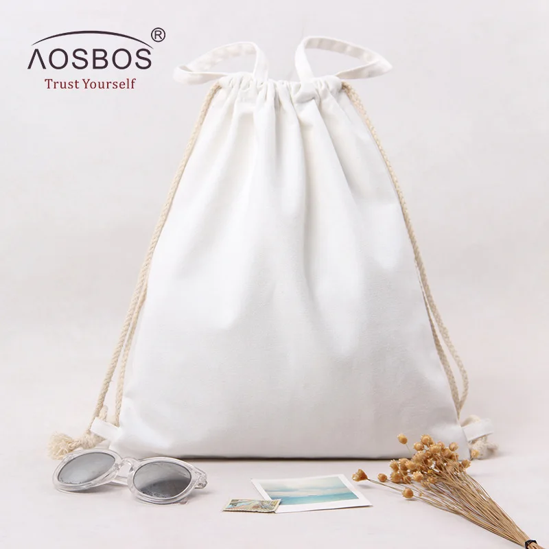 Aosbos холщовый рюкзак на шнурке для мужчин и женщин, спортивная сумка для занятий спортом на открытом воздухе, сумка для занятий фитнесом, прочная сумка на шнурке для обуви - Цвет: White