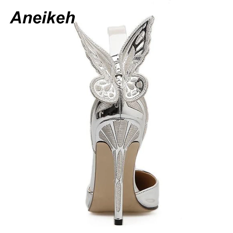Aneikeh Fashion Butterfly Wing Top Sold Buckle Strap Women Pumps Sexy Pointed Toe High Heel Women Party Shoes Size 35-40
