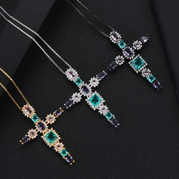 

GODKI Luxury Multicolor Cross Stackable Pendant Necklace Beautiful Full Cubic Zircon Fashion Charm Women Party Jewelry Gift 2019