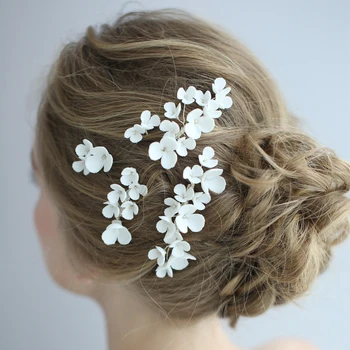 

Porcelain Flower Bridal Hair Combs Pins Set Antique Silver Fashion Wedding Headpiece Handmade Women Hair Ornament Jewelry