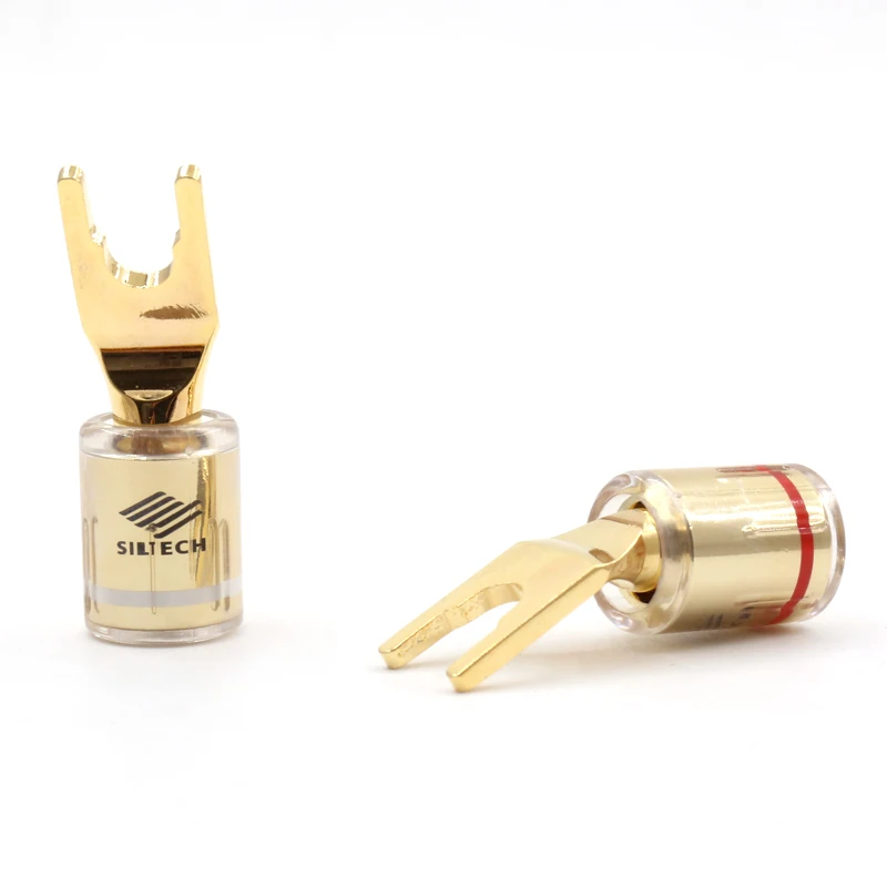 

4pcs pure copper Gold Plated Spade Fork plug for siltech speaker cable Screw Locking Speaker Cable Connector