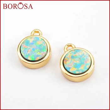 

BOROSA Design 10pcs Round Gold Color White Opal Bezel Charm Manmade Opal Pendant for Earrings Necklace Jewelry DIY ZG0262