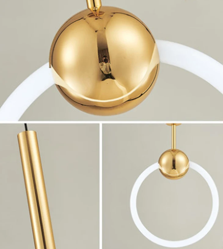 Простые современные подвесные лампы железное кольцо золотой кулон свет рестораны спальня прикроватные Стекло кольцо T6 светодиодный подвесной светильник